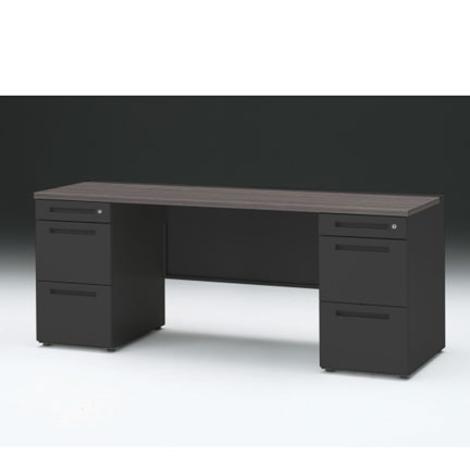 CZRデスク 両袖デスク CZR-186KAC-181 センター引出しなし  シリンダー錠W1800× D600 [ 本体: ブラックT・天板: 81 / アッシュドオークD]