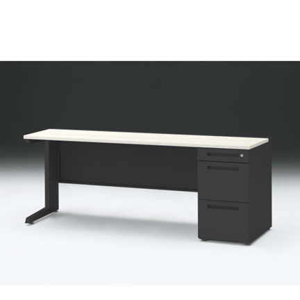 CZRデスク 片袖デスク CZR-186SBC-161 センター引出しなし  シリンダー錠W1800× D600 [ 本体: ブラックT・天板: 61 / アッシュドパインL]
