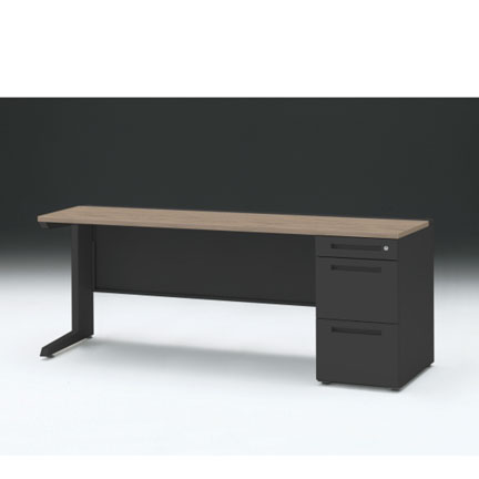 CZRデスク 片袖デスク CZR-186SBC-171 センター引出しなし  シリンダー錠W1800× D600 [ 本体: ブラックT・天板: 71 / アッシュドオークM]