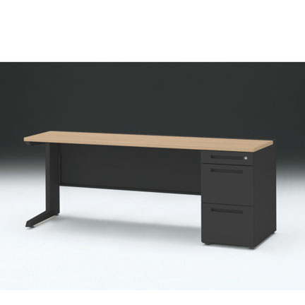CZRデスク 片袖デスク CZR-186SBC-192 センター引出しなし  シリンダー錠W1800× D600 [ 本体: ブラックT・天板: 92 / ホワイトオークM]