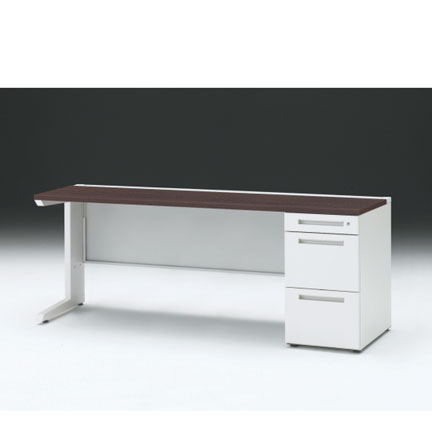 CZRデスク 片袖デスク CZR-186SBC-982 センター引出しなし  シリンダー錠W1800× D600 [ 本体: ホワイトW・天板: 82 / ブラックウォールナットD]