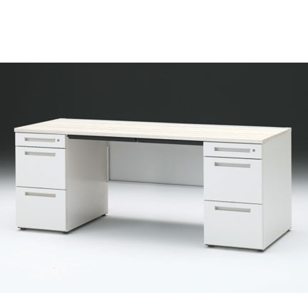 CZRデスク 両袖デスク CZR-187BAC-961 浅型センター引出し付  シリンダー錠W1800× D700 [ 本体: ホワイトW・天板: 61 / アッシュドパインL]