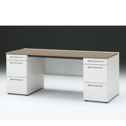 CZRデスク 両袖デスク CZR-187BAC-971 浅型センター引出し付  シリンダー錠W1800× D700 [ 本体: ホワイトW・天板: 71 / アッシュドオークM]