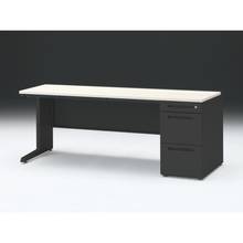 CZR 片袖デスク　シリンダー錠 浅型センター引出し付　CZR-187CBC-161　W1800×D700 ［本体：ブラック×天板：61/アッシュドパインL］