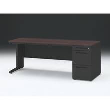 CZR 片袖デスク　シリンダー錠 浅型センター引出し付　CZR-187CBC-182　W1800×D700 ［本体：ブラック×天板：82/ブラックウォールナットD］