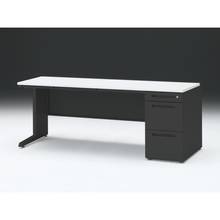 CZR 片袖デスク　シリンダー錠 浅型センター引出し付　CZR-187CBC-1W9　W1800×D700 ［本体：ブラック×天板：W9/ホワイトW］