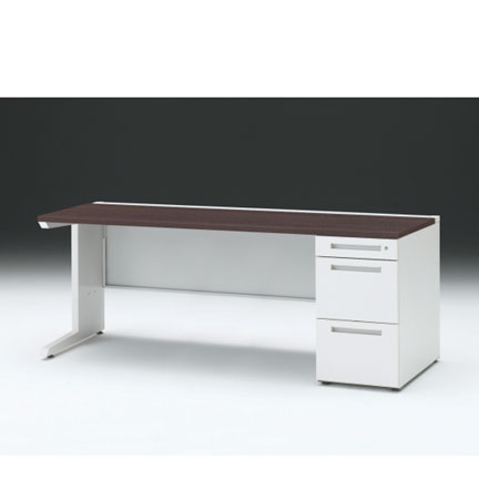 CZRデスク 片袖デスク CZR-187SBC-982 センター引出しなし  シリンダー錠W1800× D700 [ 本体: ホワイトW・天板: 82 / ブラックウォールナットD]
