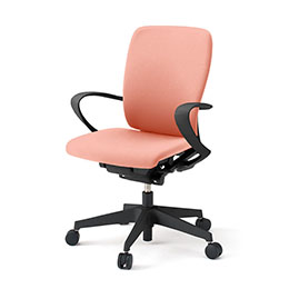 フルゴチェア KF-436DL-T1M6 ハイバック ビニールレザー張り 固定肘 [ ベース : ブラックT / 張地 : コーラルピンク] ( ナイロン双輪キャスター )