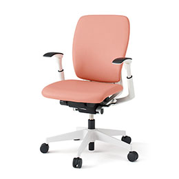 フルゴチェア KF-437DL-WWM6 ハイバック ビニールレザー張り 可動肘 [ ベース : ホワイトW / 張地 : コーラルピンク] ( ナイロン双輪キャスター )