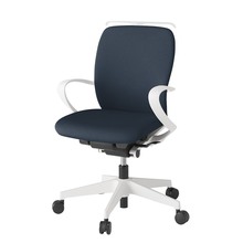 フルゴチェア ローバック 固定肘 ハンガー 抵抗付ウレタン双輪キャスター [ ベース:ホワイト / 張地:ミッドナイトブルー ] KF446CFHM-WWB1