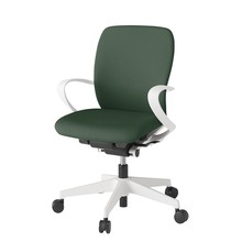 フルゴチェア ローバック 固定肘 抵抗付ウレタン双輪キャスター [ ベース:ホワイト / 張地:フォレストグリーン ] KF446CFM-WWG2