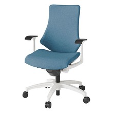 エフチェア クロス・ハイバック 固定肘 ナイロン双輪キャスター [ ベース:ホワイト / 張地:ダックブルー ] KG-135SA-W9B4