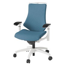 エフチェア クロス・ハイバック 可動肘 ハンガー ナイロン双輪キャスター [ ベース:ホワイト / 張地:ダックブルー ] KG-137SAH-W9B4