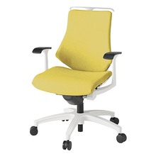 エフチェア クロス・ローバック 固定肘 ハンガー ナイロン双輪キャスター [ ベース:ホワイト / 張地:カナリアイエロー ] KG-145SAH-W9U6