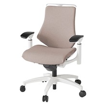 エフチェア クロス・ローバック 可動肘 ハンガー ナイロン双輪キャスター [ ベース:ホワイト / 張地:グレイッシュブラウン ] KG-147SAH-W9F6