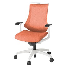 エフチェア メッシュバック 固定肘 ハンガー ナイロン双輪キャスター [ ベース:ホワイト / 張地:パーシモンオレンジ ] KG-175JEH-W9D4