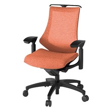 エフチェア メッシュバック 可動肘 ハンガー ナイロン双輪キャスター [ ベース:ブラック / 張地:パーシモンオレンジ ] KG-177JEH-T1D4