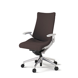 アクトチェア KG-415PS-ZNH2 プレーンクロスバック ハイバック アルミミラー脚 固定肘 ランバーサポート  ［ZN×H2/チョコレートブラウン］