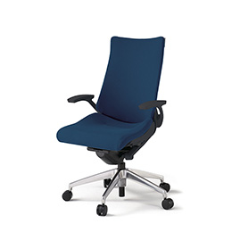 アクトチェア KG-415PS-ZTB2 プレーンクロスバック ハイバック アルミミラー脚 T字肘 ランバーサポート  ［ZT×B2/ネイビーブルー］