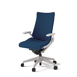 アクトチェア KG-435PS-GNB2 プレーンクロスバック ハイバック 樹脂脚 固定肘 ランバーサポートなし  ［GN×B2/ネイビーブルー］