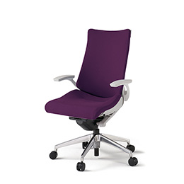 アクトチェア KG-435PS-ZNX7 プレーンクロスバック ハイバック アルミミラー脚 固定肘 ランバーサポートなし  ［ZN×X7/プラムパープル］