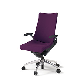 アクトチェア KG-435PS-ZTX7 プレーンクロスバック ハイバック アルミミラー脚 固定肘 ランバーサポートなし  ［ZT×X7/プラムパープル］