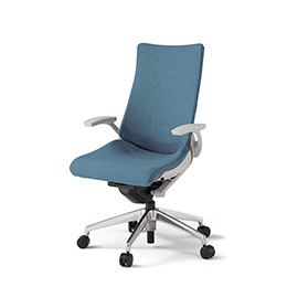 アクトチェア KG-435SAM1ZNB4 テクスチャードクロスバック ハイバック アルミミラー脚 T字肘 ランバーサポートなし ［ZN×B4/ダックブルー］