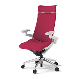 アクトチェア KG-437PSE-ZWM4 プレーンクロス エクストラハイバック アルミミラー脚 4D可動肘 ランバーサポートなし  ［ZW×M4/ラズベリーレッド］