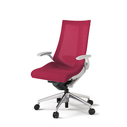 アクトチェア KG-455JV-ZNM4 プレーンメッシュバック ハイバック アルミミラー脚 T字肘 ランバーサポート  ［ZN×M4/ラズベリーレッド］