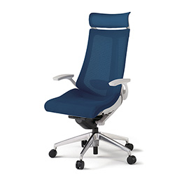 アクトチェア KG-455JVE-ZNB2 プレーンメッシュバック エクストラハイバック アルミミラー脚 固定肘 ランバーサポート  ［ZN×B2/ネイビーブルー］