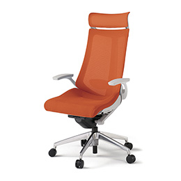 アクトチェア KG-455JVE-ZND3 プレーンメッシュバック エクストラハイバック アルミミラー脚 T字肘 ランバーサポート  ［ZN×D3/アンバーオレンジ］