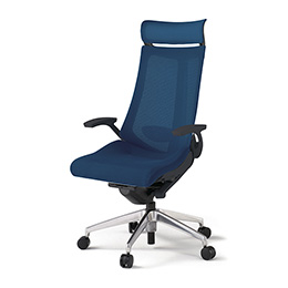 アクトチェア KG-455JVE-ZTB2 プレーンメッシュバック エクストラハイバック アルミミラー脚 T字肘 ランバーサポート  ［ZT×B2/ネイビーブルー］