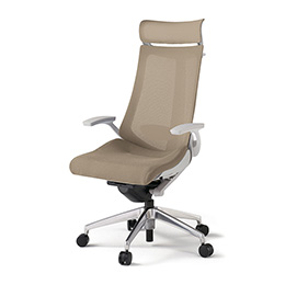 アクトチェア KG-455JVX-ZNY3 プレーンメッシュバック エクストラハイバック アルミミラー脚 T字肘 ランバーサポート ハンガー  ［ZN×Y3/サンドイエロー］