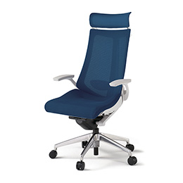 アクトチェア KG-455JVX-ZWB2 プレーンメッシュバック エクストラハイバック アルミミラー脚 T字肘 ランバーサポート ハンガー  ［ZW×B2/ネイビーブルー］