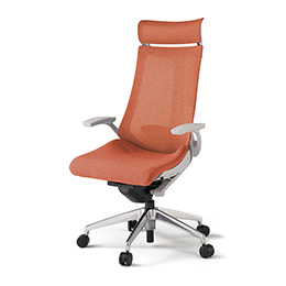 アクトチェア KG-455JEEM-ZND4 テクスチャードメッシュバック エクストラハイバック アルミミラー脚 T字肘 ランバーサポート ［ZN×D4/パーシモオレンジ］