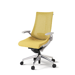 アクトチェア KG-455JEHM1ZNU6 テクスチャードメッシュバック ハイバック アルミミラー脚 固定肘 ランバーサポート ハンガー ［ZN×U6/カナリアイエロー］