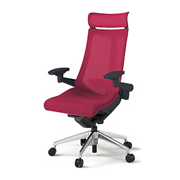 アクトチェア KG-457JVE-ZTM4 プレーンメッシュバック エクストラハイバック アルミミラー脚 アジャスタブル肘 ランバーサポート  ［ZT×M4/ラズベリーレッド］