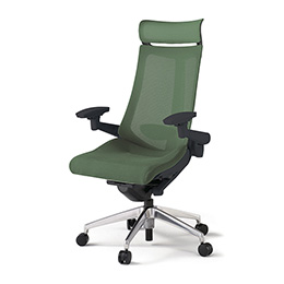 アクトチェア KG-457JVEM-ZTQ2 プレーンメッシュバック エクストラハイバック アルミミラー脚 アジャスタブル肘 ランバーサポート ［ZT×Q2/アイビーグリーン］