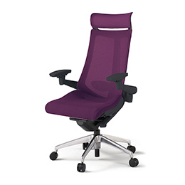 アクトチェア KG-457JVEM-ZTX7 プレーンメッシュバック エクストラハイバック アルミミラー脚 アジャスタブル肘 ランバーサポート ［ZT×X7/プラムパープル］
