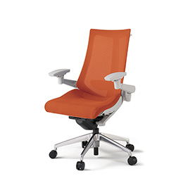 アクトチェア KG-457JVH-ZND3 プレーンメッシュバック ハイバック アルミミラー脚 アジャスタブル肘 ランバーサポート ハンガー  ［ZN×D3/アンバーオレンジ］