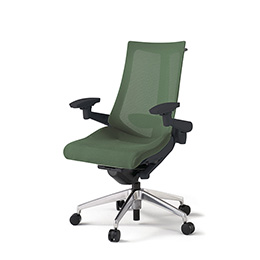 アクトチェア KG-457JVH-ZTQ2 プレーンメッシュバック ハイバック アルミミラー脚 アジャスタブル肘 ランバーサポート ハンガー  ［ZT×Q2/アイビーグリーン］