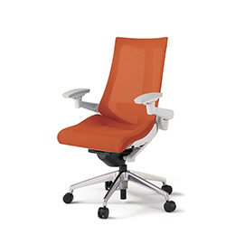 アクトチェア KG-457JVH-ZWD3 プレーンメッシュバック ハイバック アルミミラー脚 アジャスタブル肘 ランバーサポート ハンガー  ［ZW×D3/アンバーオレンジ］