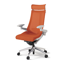 アクトチェア KG-457JVX-ZND3 プレーンメッシュバック エクストラハイバック アルミミラー脚 アジャスタブル肘 ランバーサポート ハンガー  ［ZN×D3/アンバーオレンジ］