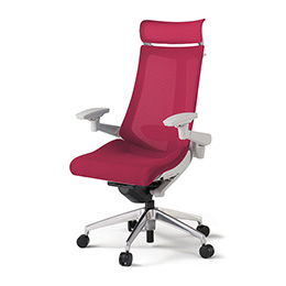 アクトチェア KG-457JVX-ZNM4 プレーンメッシュバック エクストラハイバック アルミミラー脚 アジャスタブル肘 ランバーサポート ハンガー  ［ZN×M4/ラズベリーレッド］