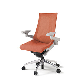 アクトチェア KG-457JEM1ZND4 テクスチャードメッシュバック ハイバック アルミミラー脚 アジャスタブル肘 ランバーサポート ［ZN×D4/パーシモオレンジ］
