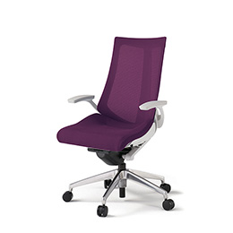 アクトチェア KG-475JV-ZWX7 プレーンメッシュバック ハイバック アルミミラー脚 T字肘 ランバーサポートなし  ［ZW×X7/プラムパープル］