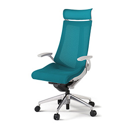 アクトチェア KG-475JVE-ZNA3 プレーンメッシュバック エクストラハイバック アルミミラー脚 T字肘 ランバーサポートなし  ［ZN×A3/ストロングブルー］