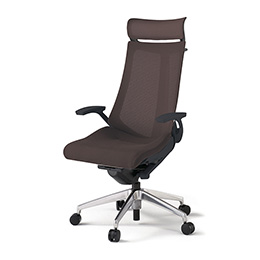 アクトチェア KG-475JVE-ZTH2 プレーンメッシュバック エクストラハイバック アルミミラー脚 固定肘 ランバーサポートなし  ［ZT×H2/チョコレートブラウン］