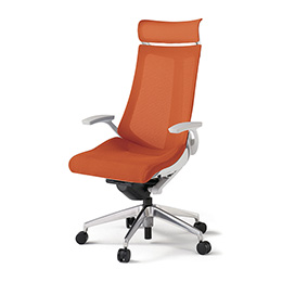 アクトチェア KG-475JVE-ZWD3 プレーンメッシュバック エクストラハイバック アルミミラー脚 固定肘 ランバーサポートなし  ［ZW×D3/アンバーオレンジ］