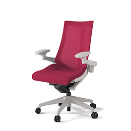 アクトチェア KG-477JV-GNM4 プレーンメッシュバック ハイバック 樹脂脚 アジャスタブル肘 ランバーサポートなし  ［GN×M4/ラズベリーレッド］